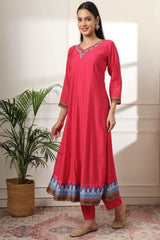 Pink Solid Beads and Stones Embossed Silk Kurta Set