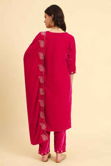 Pink Solid Thread Work Velvet Kurti Set