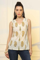 Yellow Ethnic Motifs Pure Cotton Top