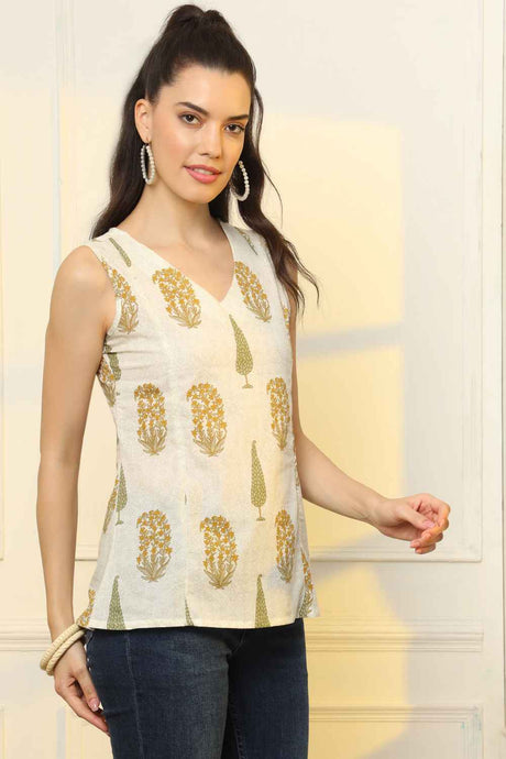 Yellow Ethnic Motifs Pure Cotton Top