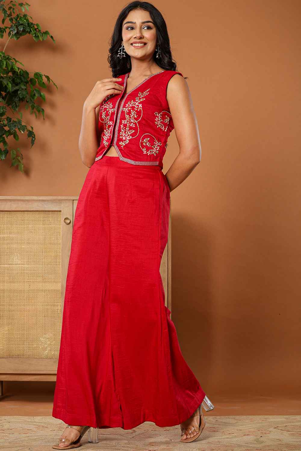 Red Thread Work Cotton Co-Ord Set