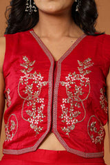 Red Thread Work Cotton Co-Ord Set