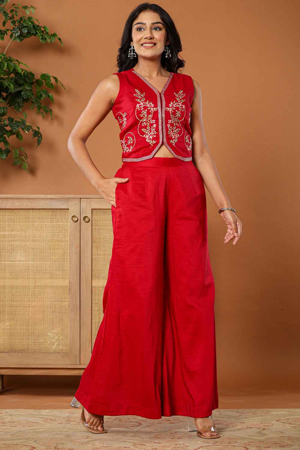 Red Thread Work Cotton Co-Ord Sets