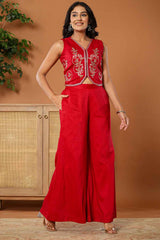 Red Thread Work Cotton Co-Ord Set