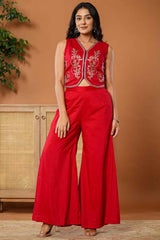 Red Thread Work Cotton Co-Ord Set