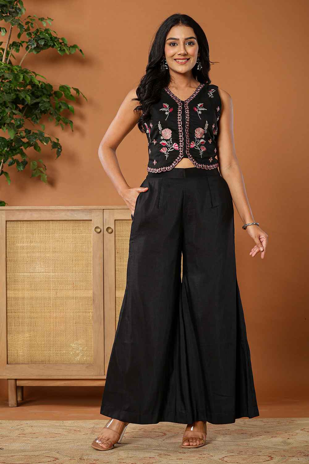 Black Thread Work Cotton Co-Ord Set