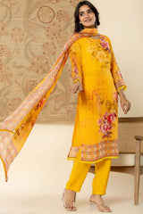 Yellow Floral Print Sequins Work Organza Kurta Set