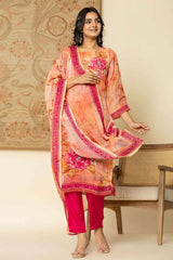 Pink Floral Print Sequins Work Organza Kurta Set