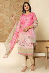 Pink Floral Print Sequins Work Organza Kurti Set