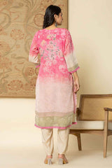 Pink Floral Print Sequins Work Organza Kurti Set