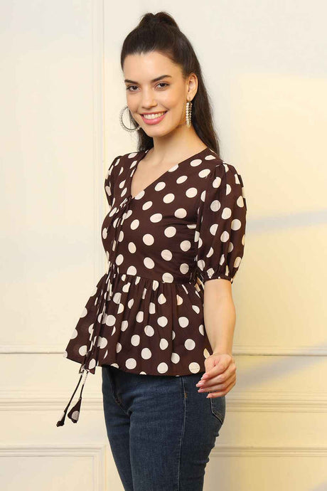 Brown Printed Pure Cotton Top