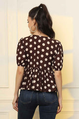 Brown Printed Pure Cotton Top