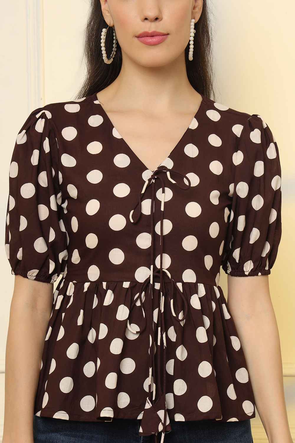 Brown Printed Pure Cotton Top