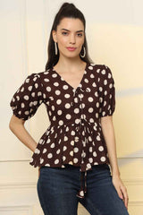 Brown Printed Pure Cotton Top