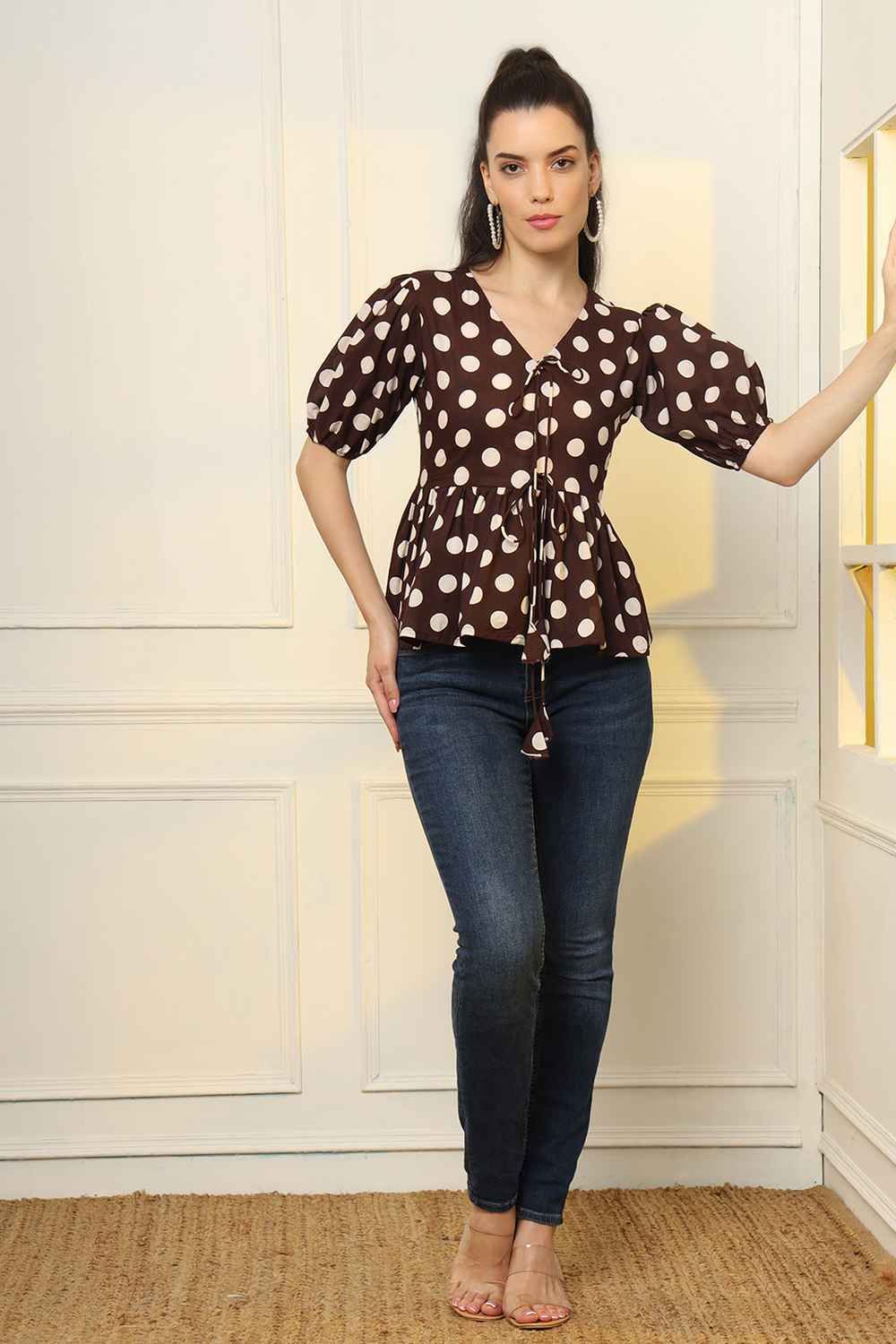 Brown Printed Pure Cotton Top