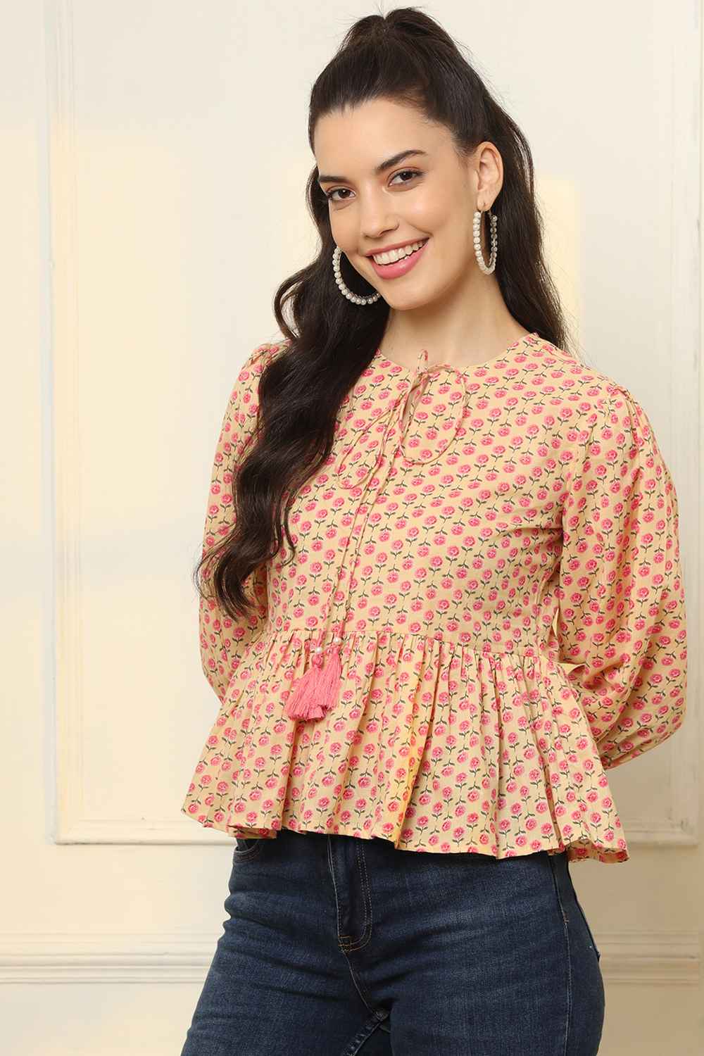 Multi-Color Floral Print Pure Cotton Top