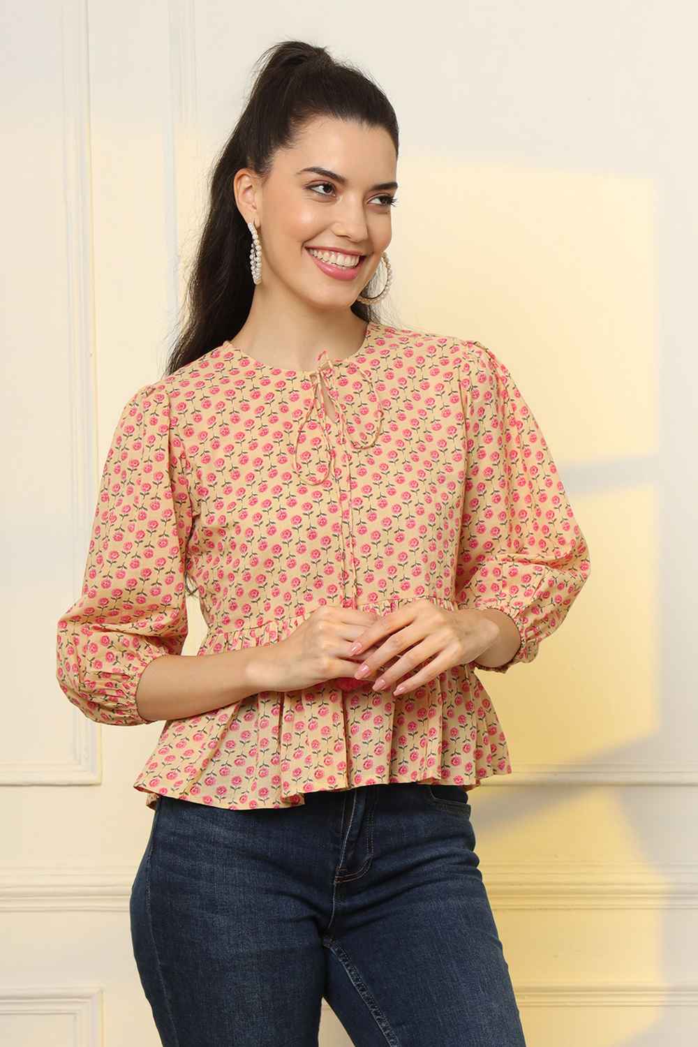 Multi-Color Floral Print Pure Cotton Top