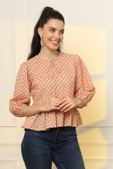 Multi-Color Floral Print Pure Cotton Top