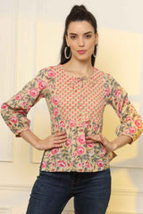 Multi-Color Floral Print Pure Cotton Top