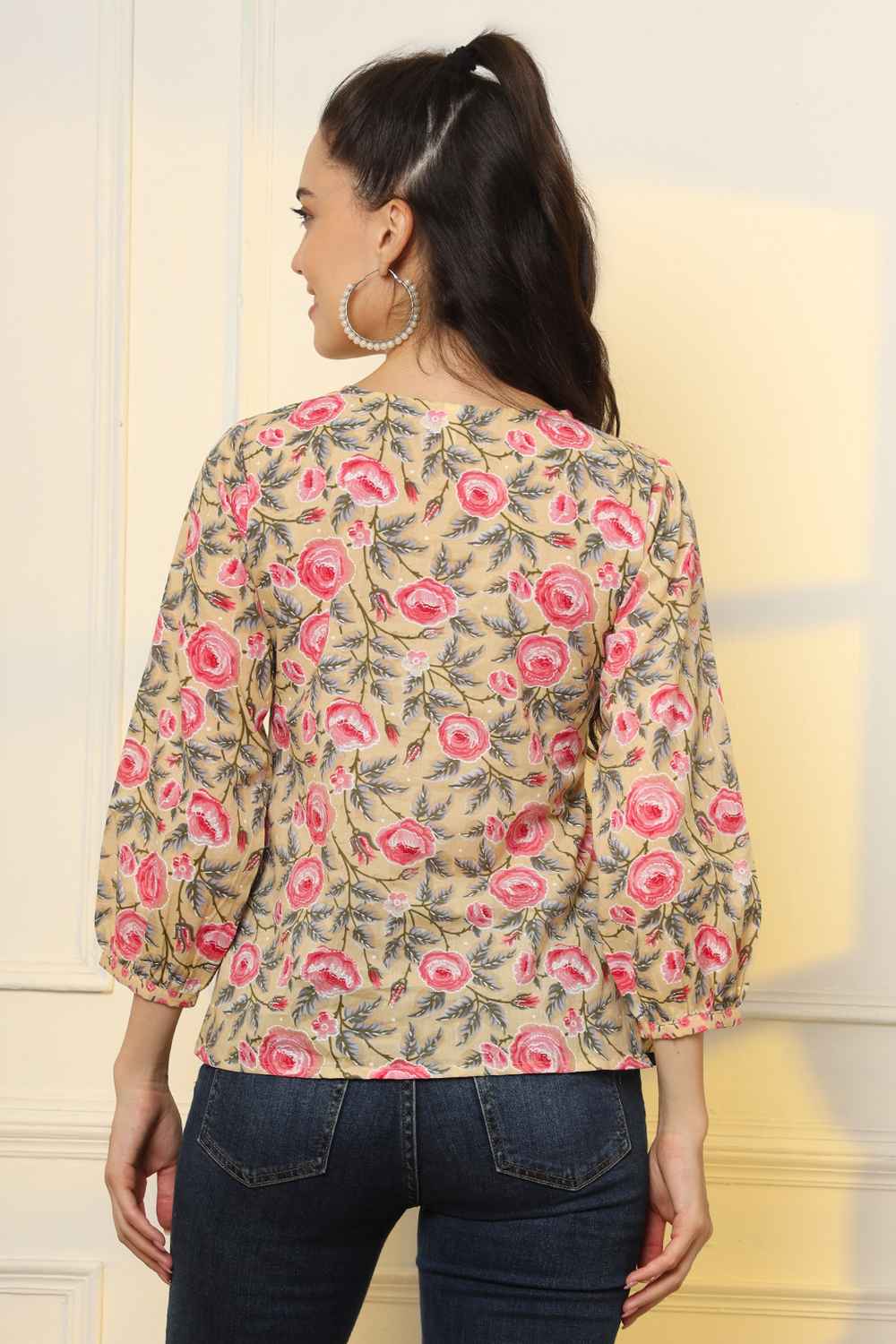 Multi-Color Floral Print Pure Cotton Top