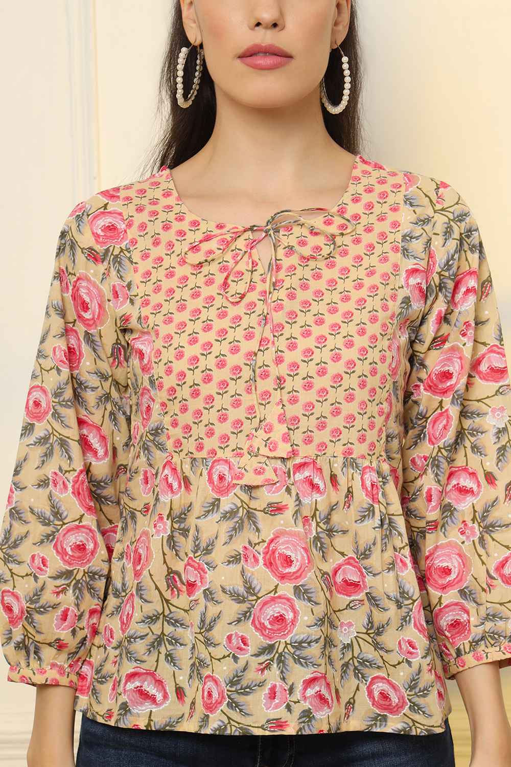 Multi-Color Floral Print Pure Cotton Top