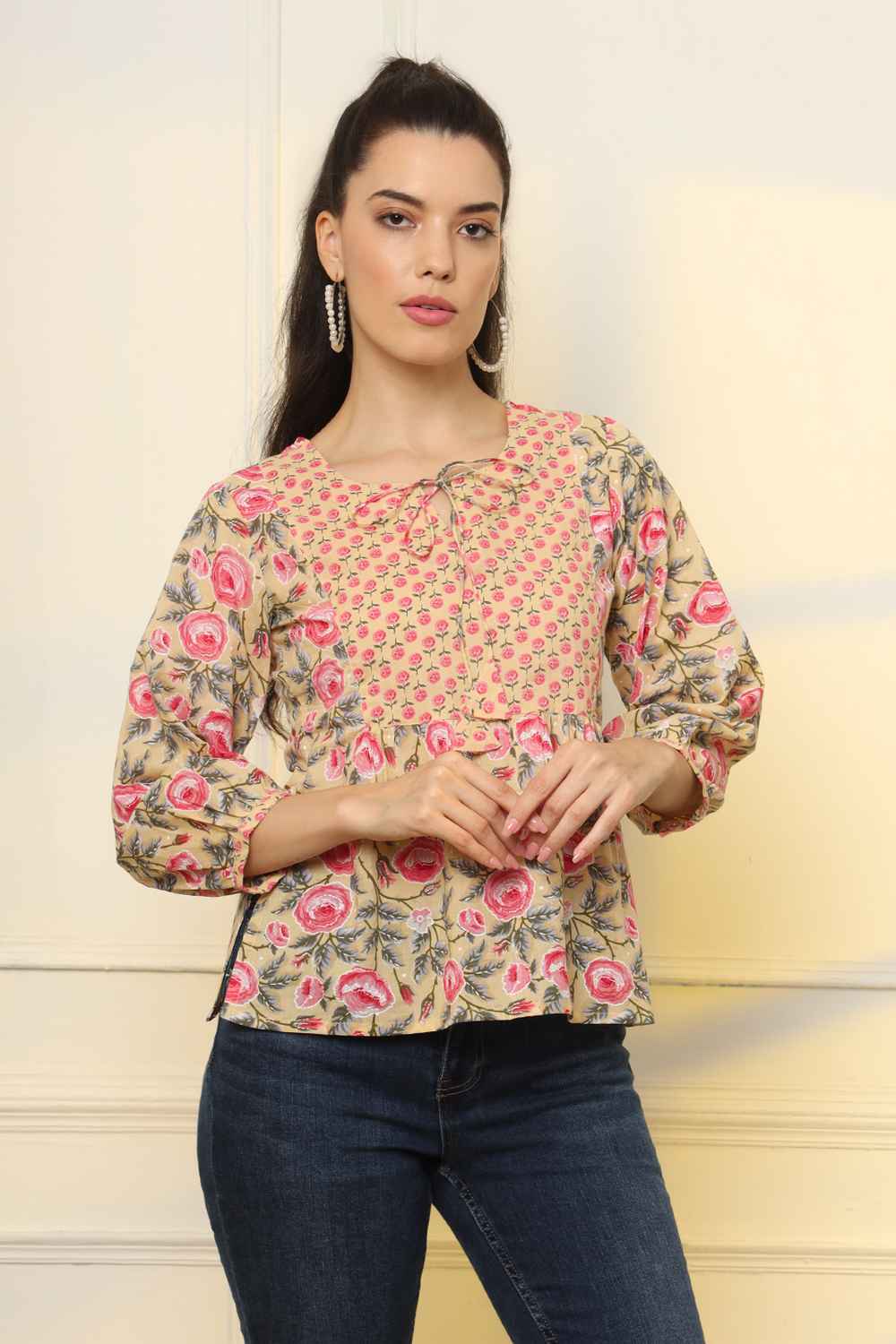 Multi-Color Floral Print Pure Cotton Top