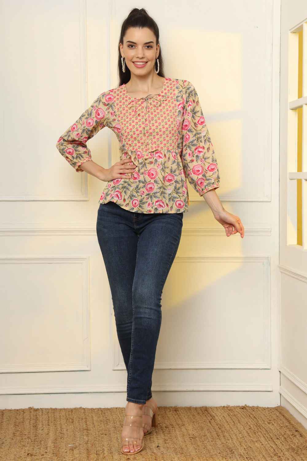 Multi-Color Floral Print Pure Cotton Top