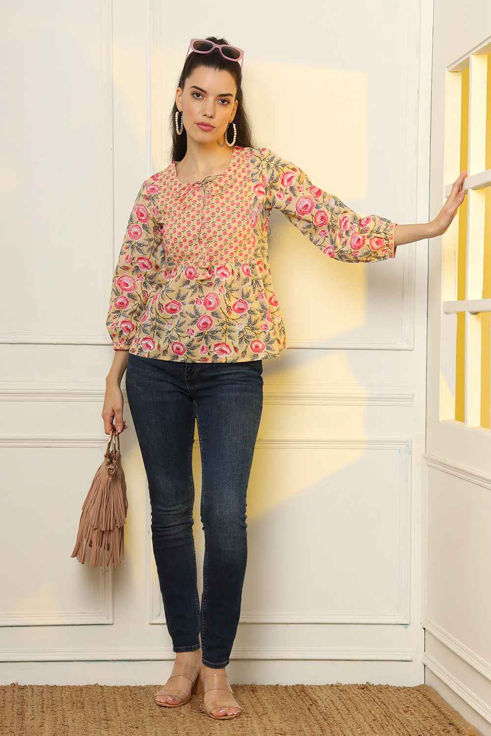 Multi-Color Floral Print Pure Cotton Top