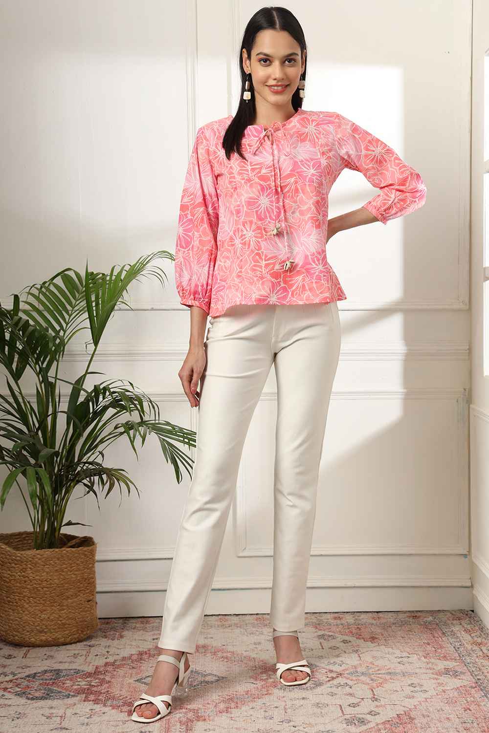 Pink Floral Print Pure Cotton Top