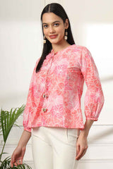 Pink Floral Print Pure Cotton Top