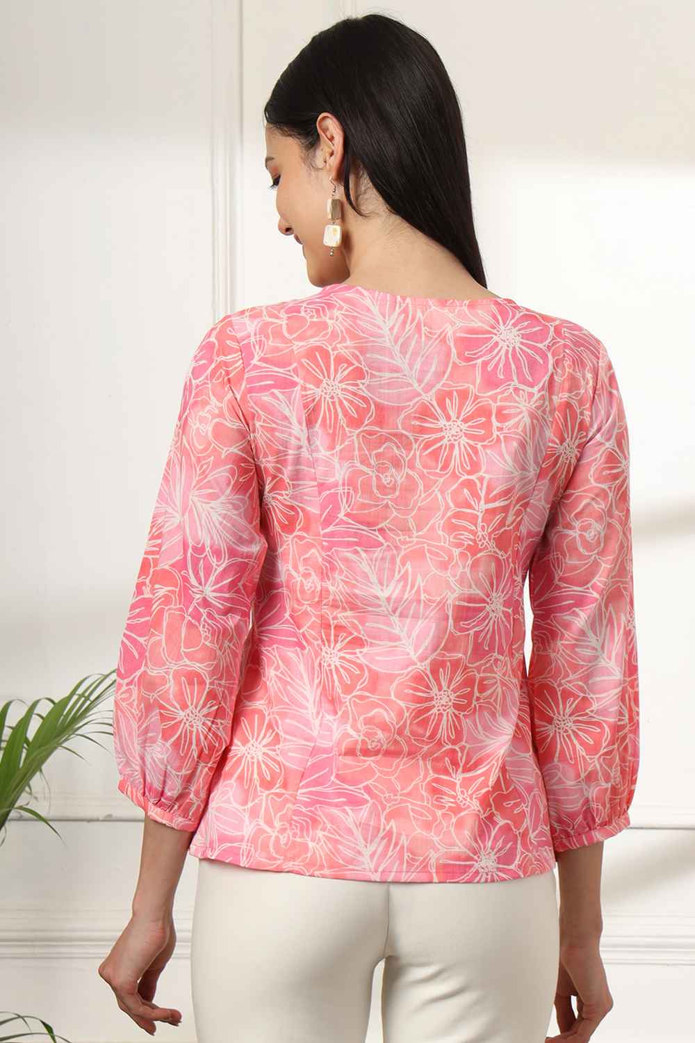 Pink Floral Print Pure Cotton Top