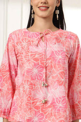 Pink Floral Print Pure Cotton Top