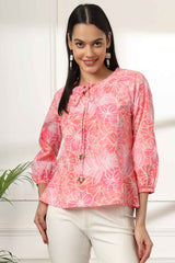 Pink Floral Print Pure Cotton Top