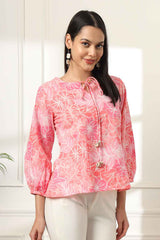 Pink Floral Print Pure Cotton Top