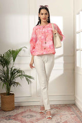 Pink Floral Print Pure Cotton Top