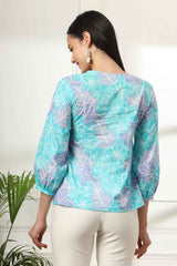 Blue Floral Print Pure Cotton Top