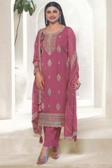 Dark Pink Organza Embroidered Salwar Suits