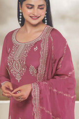 Dark Pink Organza Embroidered Salwar Suits