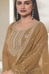 Beige Organza Embroidered Salwar Suits