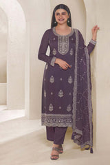 Violet Organza Embroidered Salwar Suits