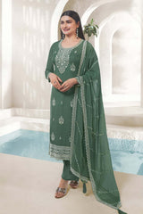 Sea Green Organza Embroidered Salwar Suits