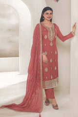 Peach Organza Embroidered Salwar Suits