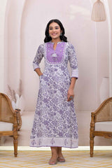 Violet Floral Print Pure Cotton Dress