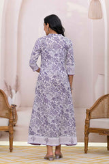 Violet Floral Print Pure Cotton Dress