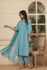 Blue Ethnic Motifs Pure Cotton Kurti Set