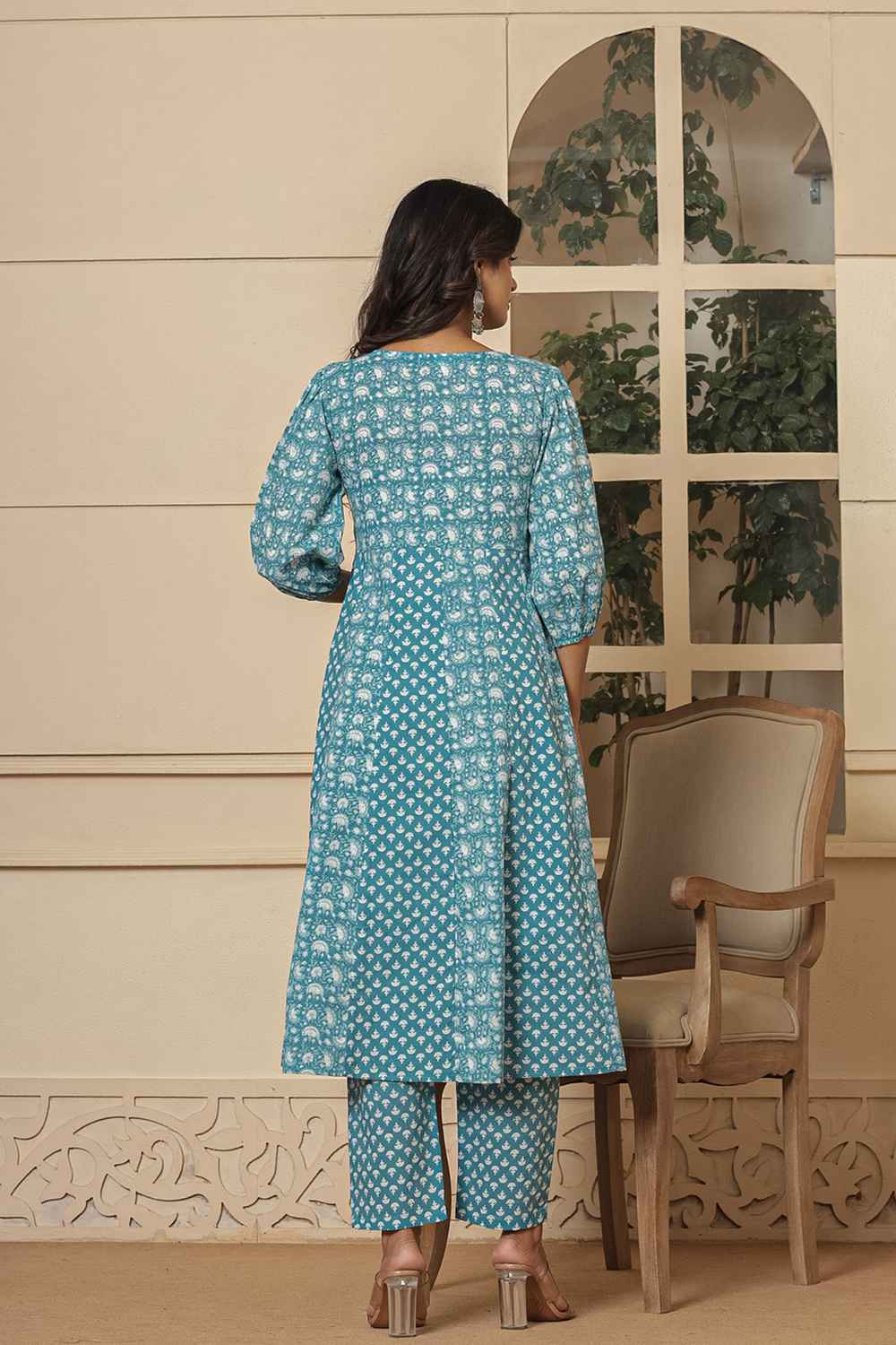 Blue Ethnic Motifs Pure Cotton Kurti Set