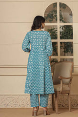 Blue Ethnic Motifs Pure Cotton Kurta Set