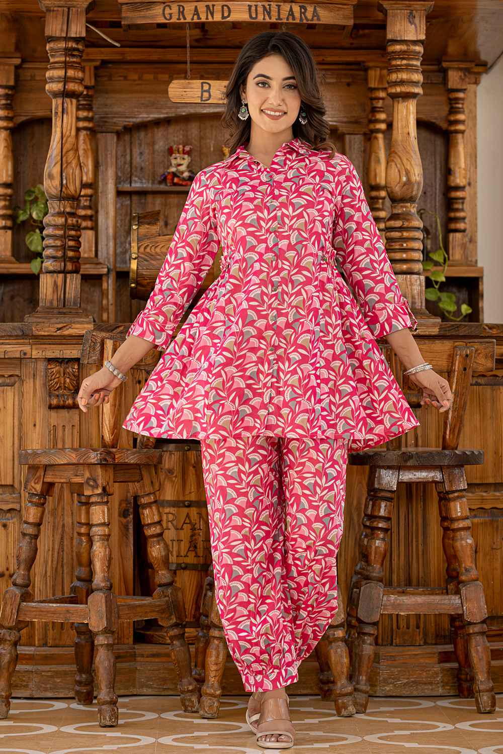 Pink Ethnic Motifs Cotton Co-Ord Sets