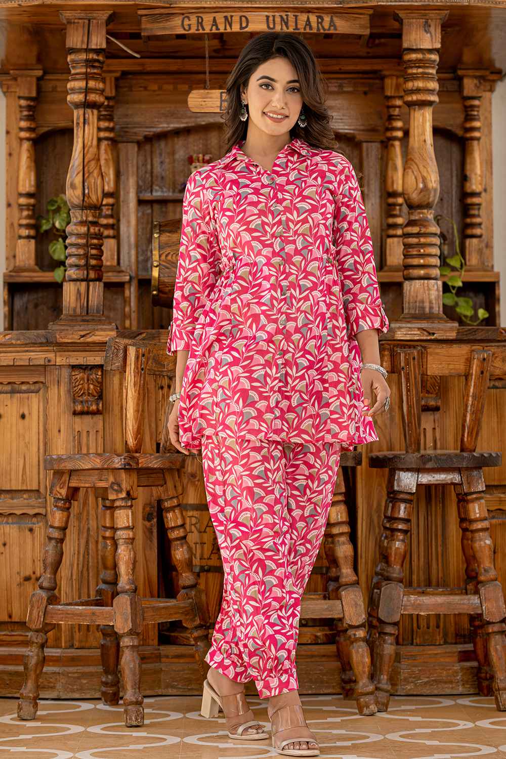 Pink Ethnic Motifs Cotton Co-Ord Sets