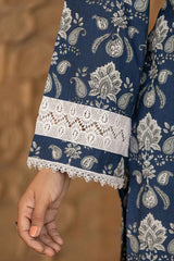 Blue Floral Print Lace Work Pure Cotton Kurta Set